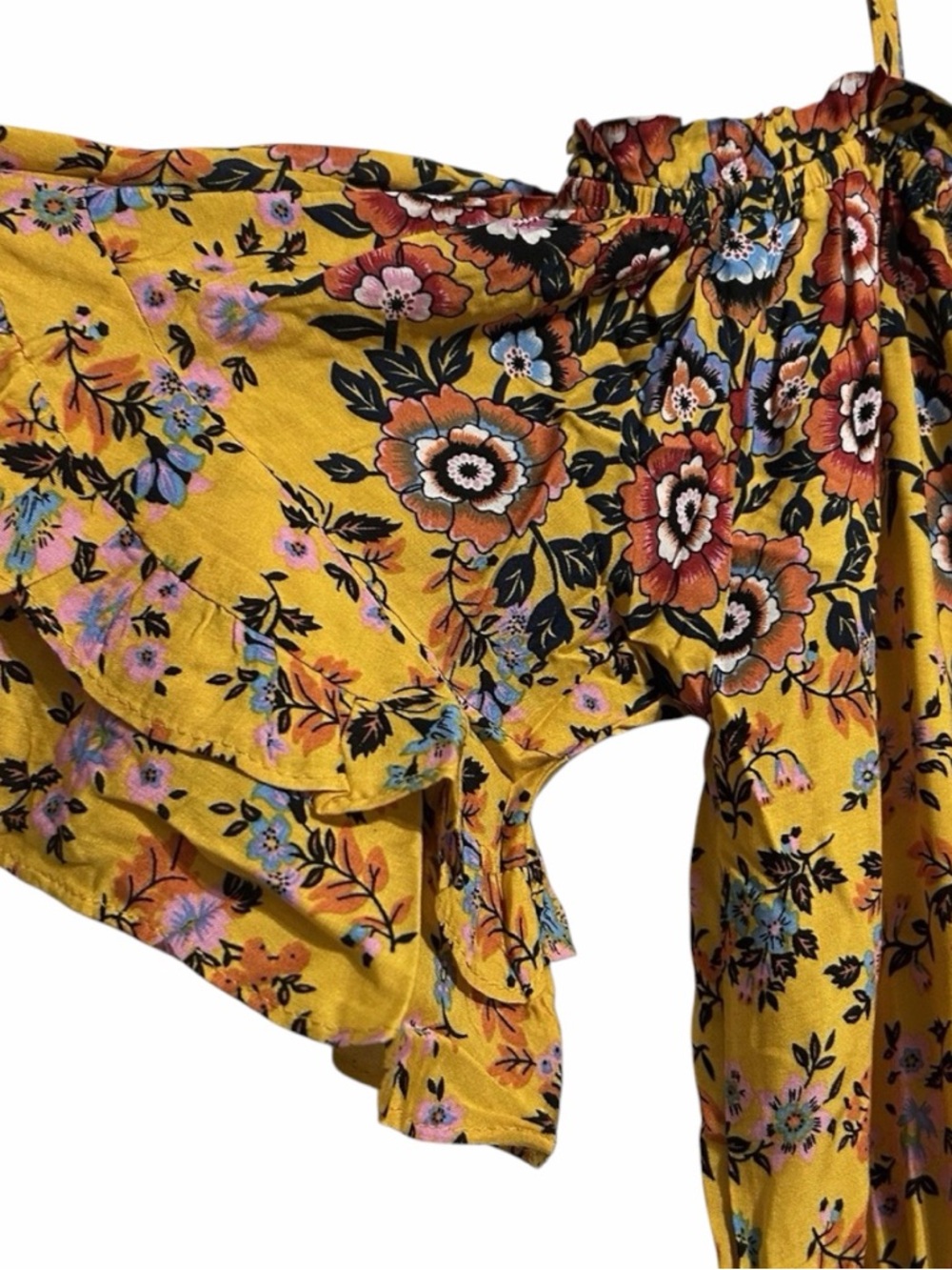 Boho Floral Ruffle Off Shoulder Romper Mustard Festival Cottagecore Small Umgee - Picture 5 of 8